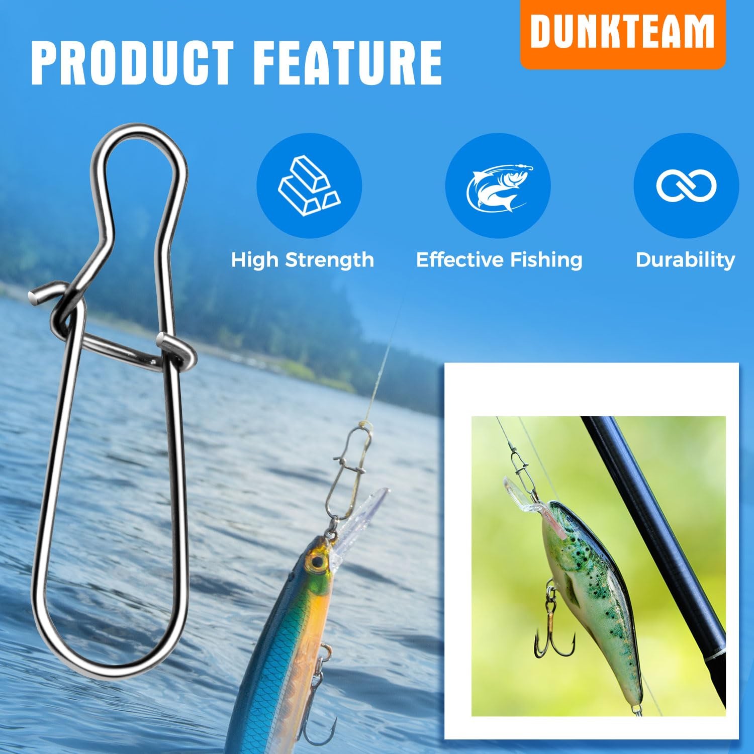 DunkTeam 100PCS Stainless Steel Duo Lock Snap Clip Swivel Lure #2-35lb-100PCS