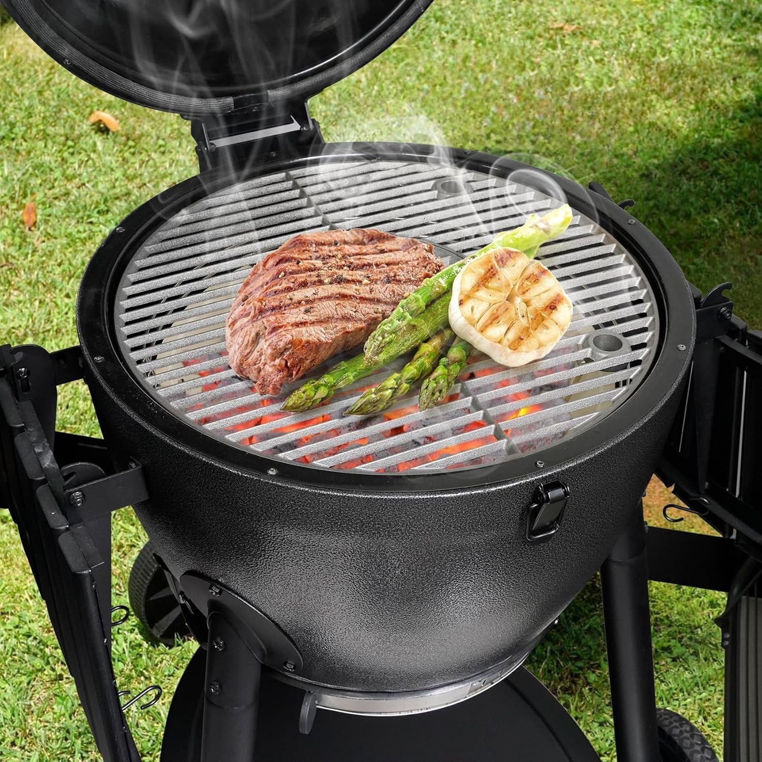 Charcoal Firebox Set, Stainless Steel Charcoal Ash Basket with Heat Deflector...