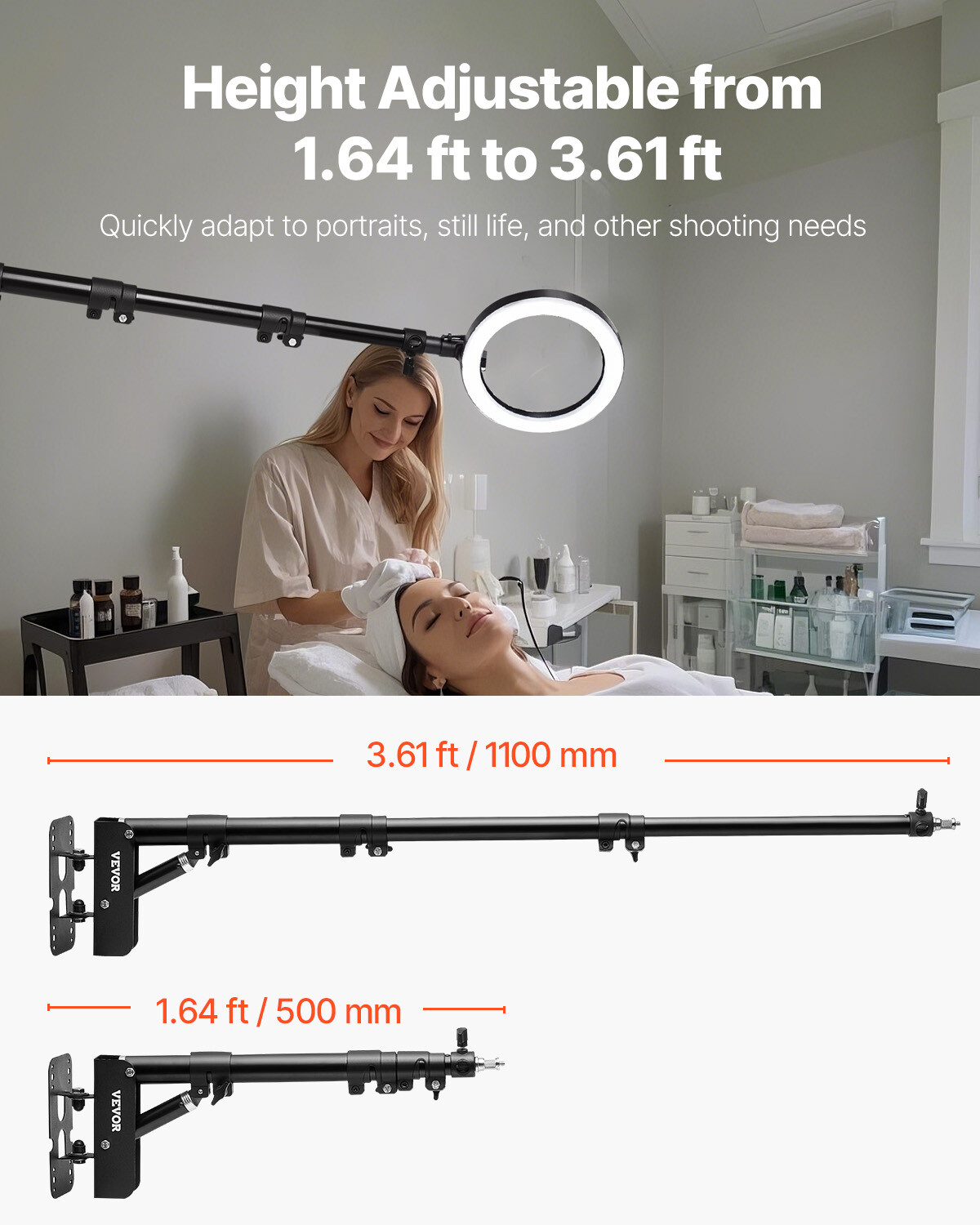 Wall Mount Triangle Boom Arm Light Stand 39.37 in/100 cm Ring Light Support