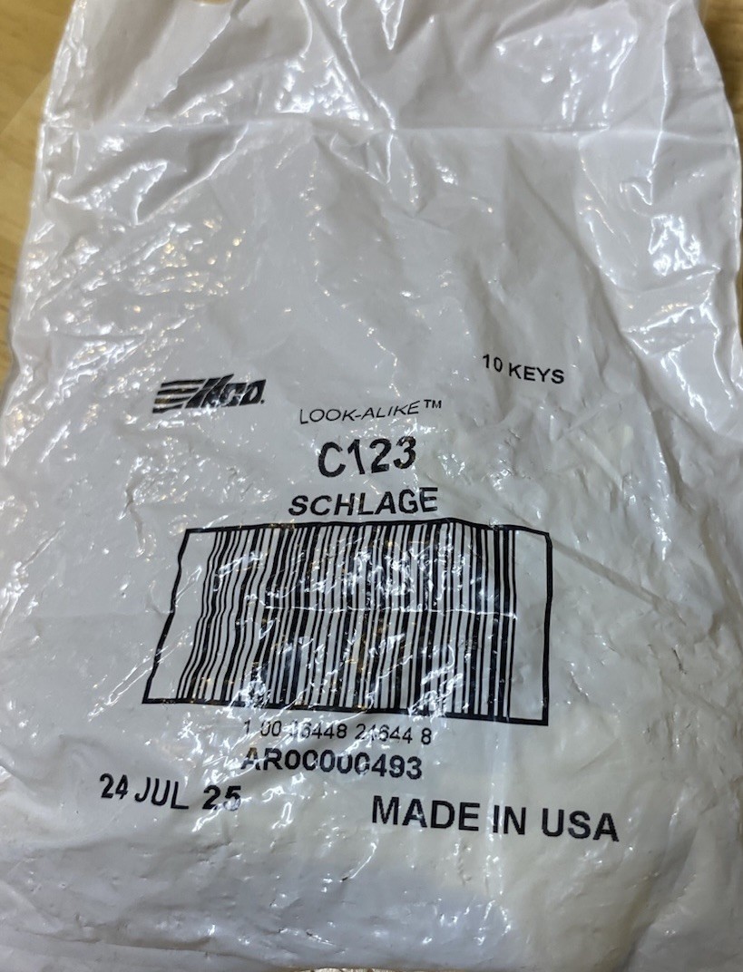 Schlage C123 Keys | 10 Key Set | Made in USA | Locksmith