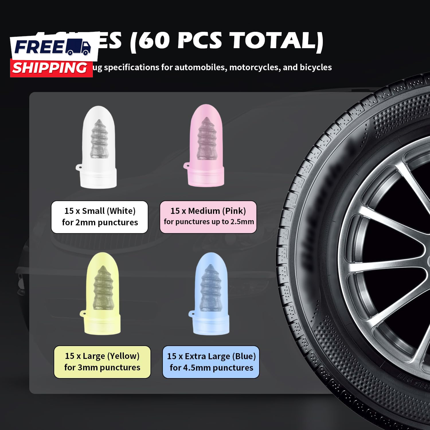 2026 Upgraded 60PCS Screw in Tire Plugs Self Service Tire Plugs Kit with Screwdr