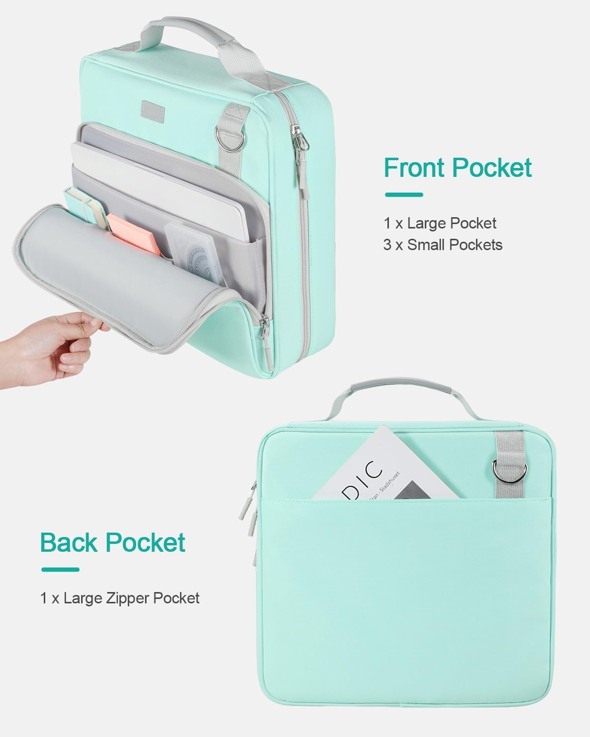 3-Inch D-Ring Zipper Binder With Shoulder Strap, 700 Sheets Capacity Mint Green