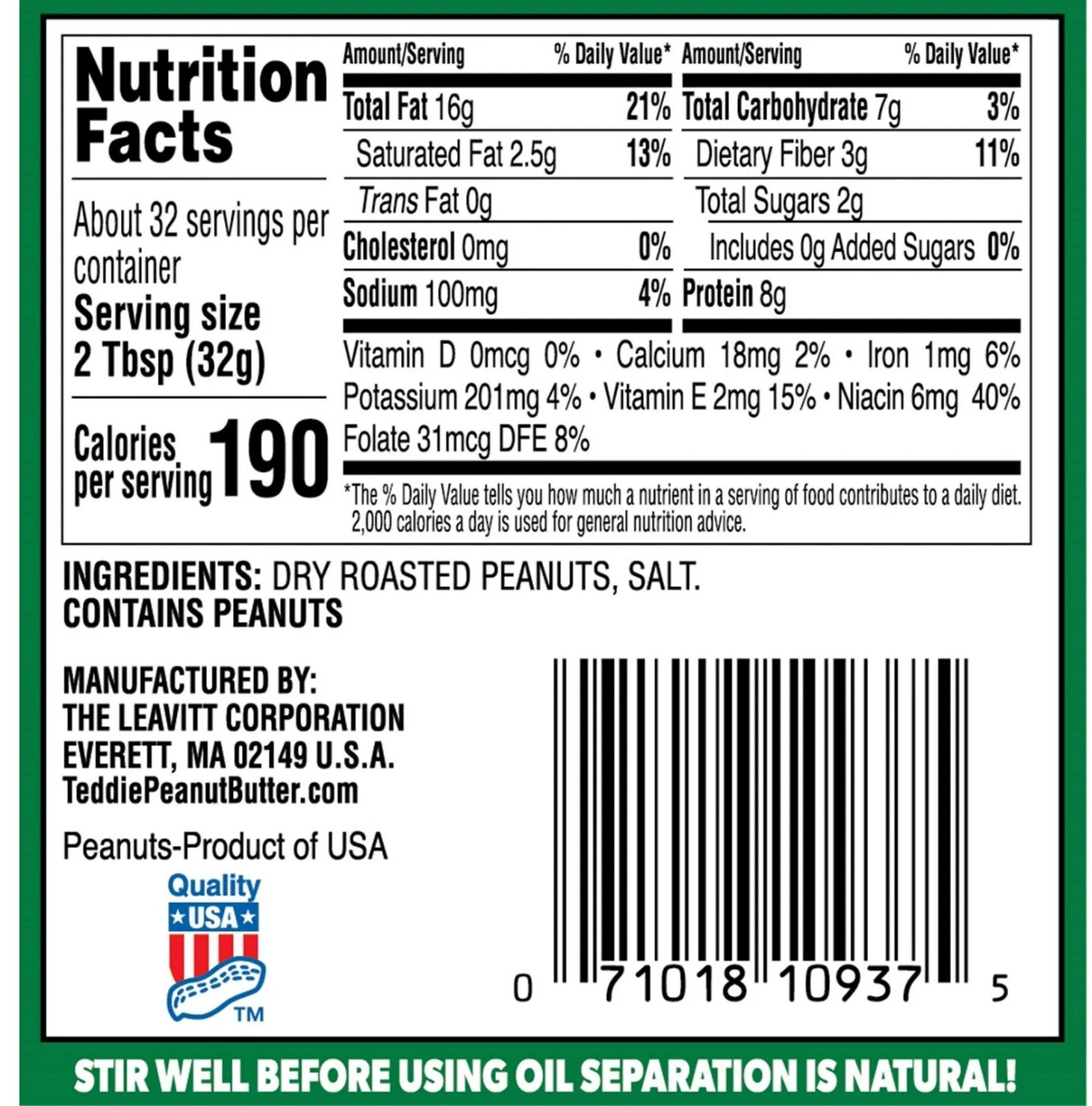 (2 pack) Teddie All Natural Super Chunky Peanut Butter, 36 oz