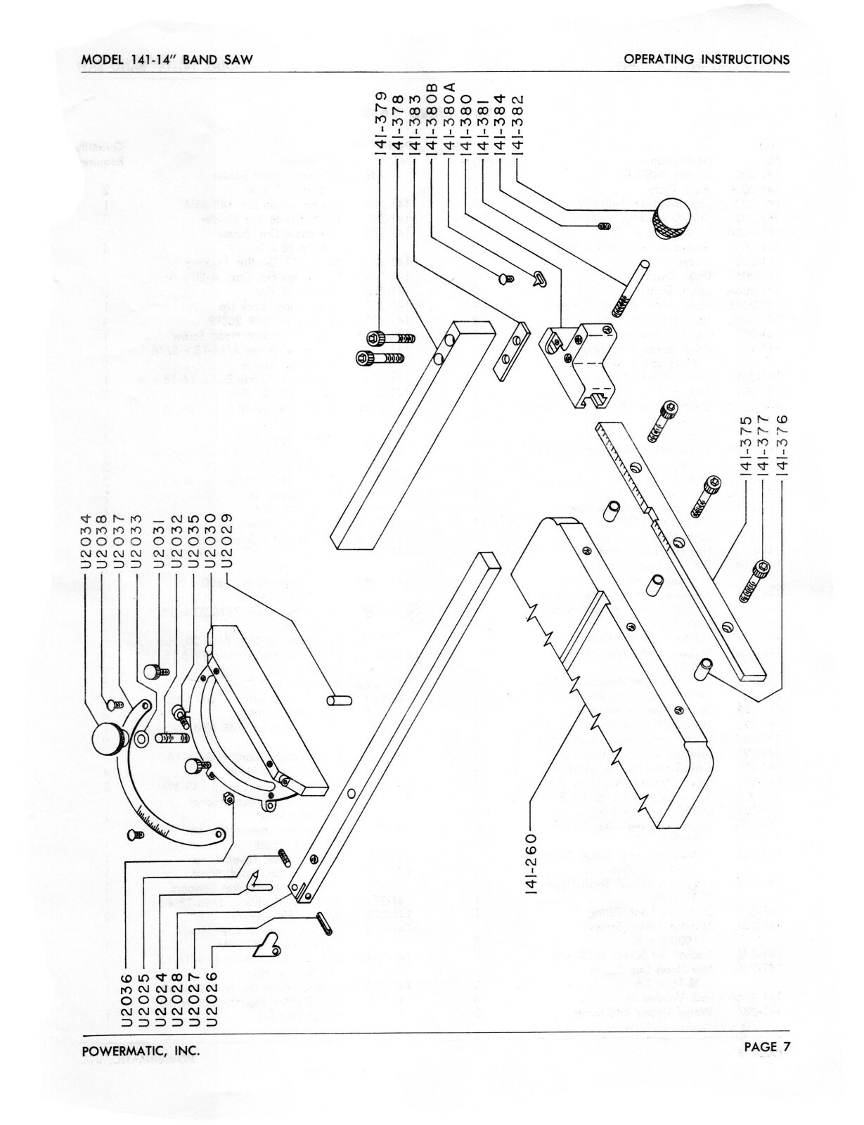 Powermatic 14" Bandsaw Model 141 Op Instructions & Parts Manual #1473