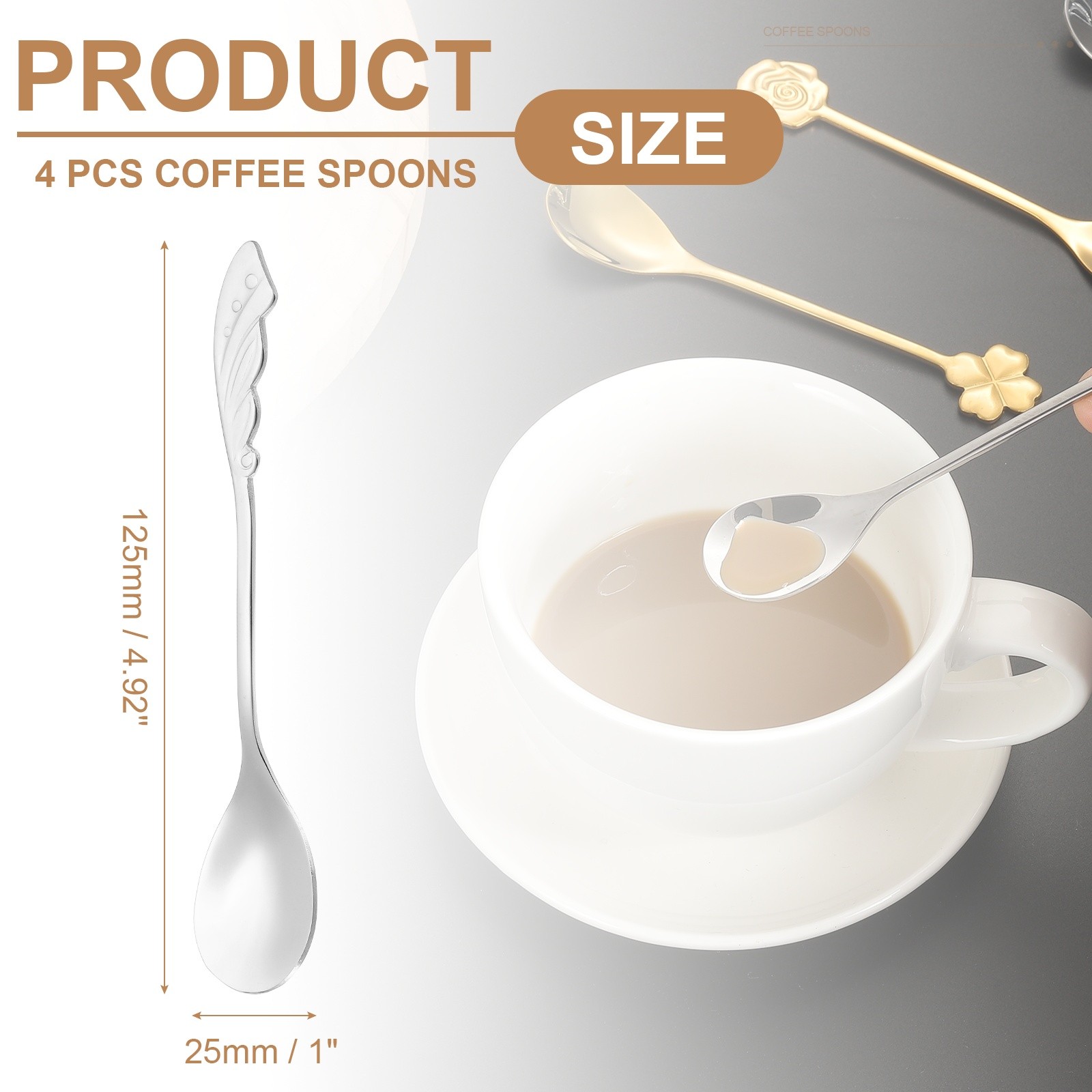 4pcs Coffee Spoons, Wings Tea Spoons Stainless Steel, Silver