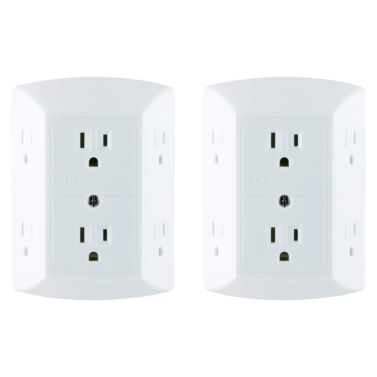 6-Outlet Extender, 2 Pack, Grounded Wall Tap, Adapter Spaced Outlet