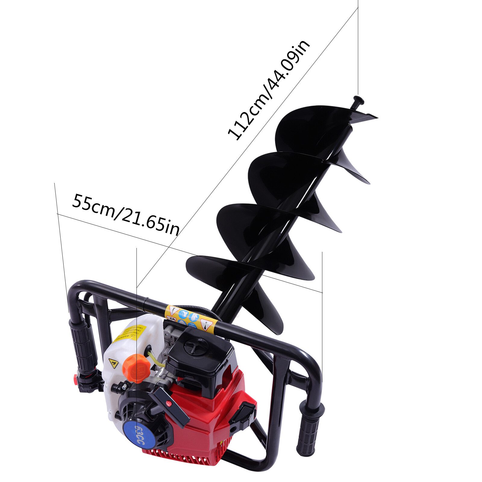 63cc 2-Stroke 3HP Gas Post Hole Digger with 12-Inch Earth Auger