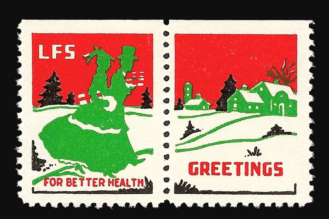 League For Friendly Service TB Christmas Charity Seals - Pair - Bloomfield NJ