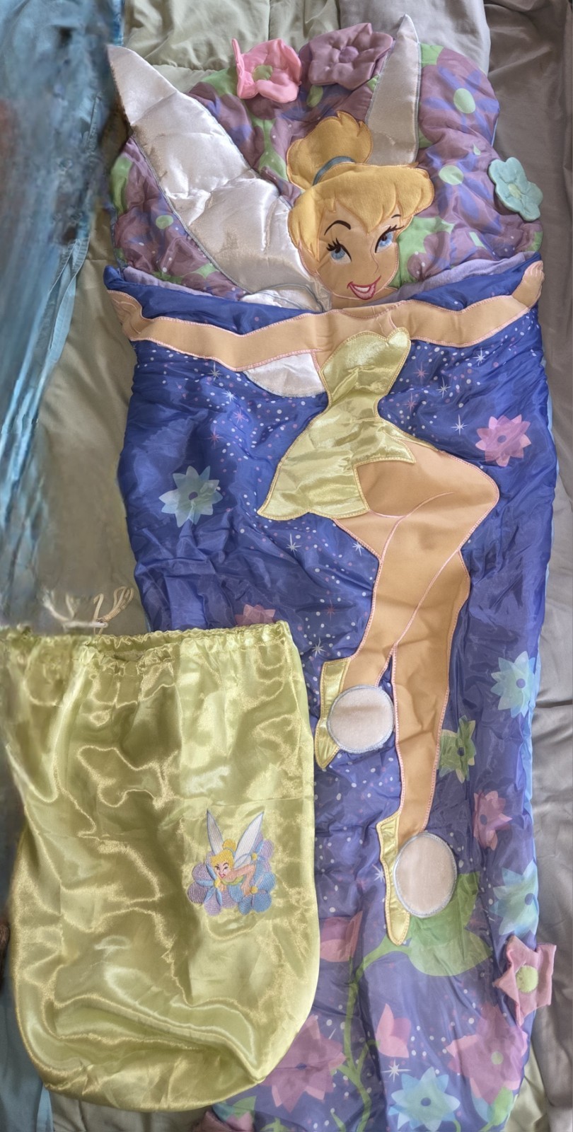 Tinker Bell Sleeping Bag With Embroidered Satin Storage Sack