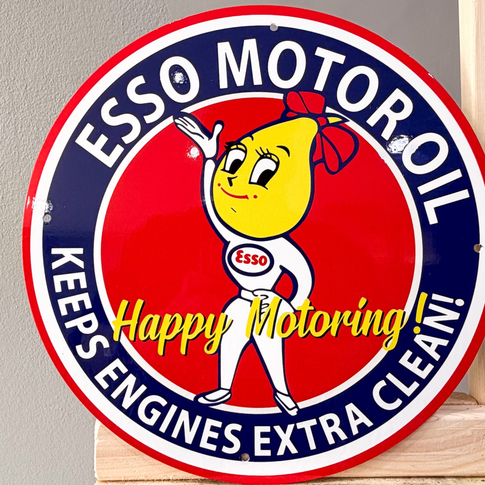 Esso Vintage Metal Sign Set of 2 Happy Motoring Female & Tiger – 30 cm / 11.8”