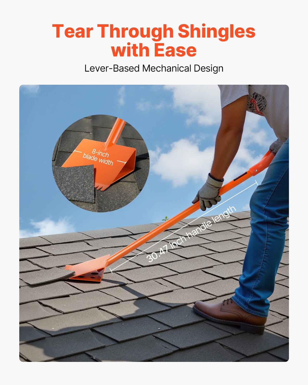 VEVOR Shingle Shovel 4 Pack D-Grip Handle Roof Ripper Steel Lightweight Orange