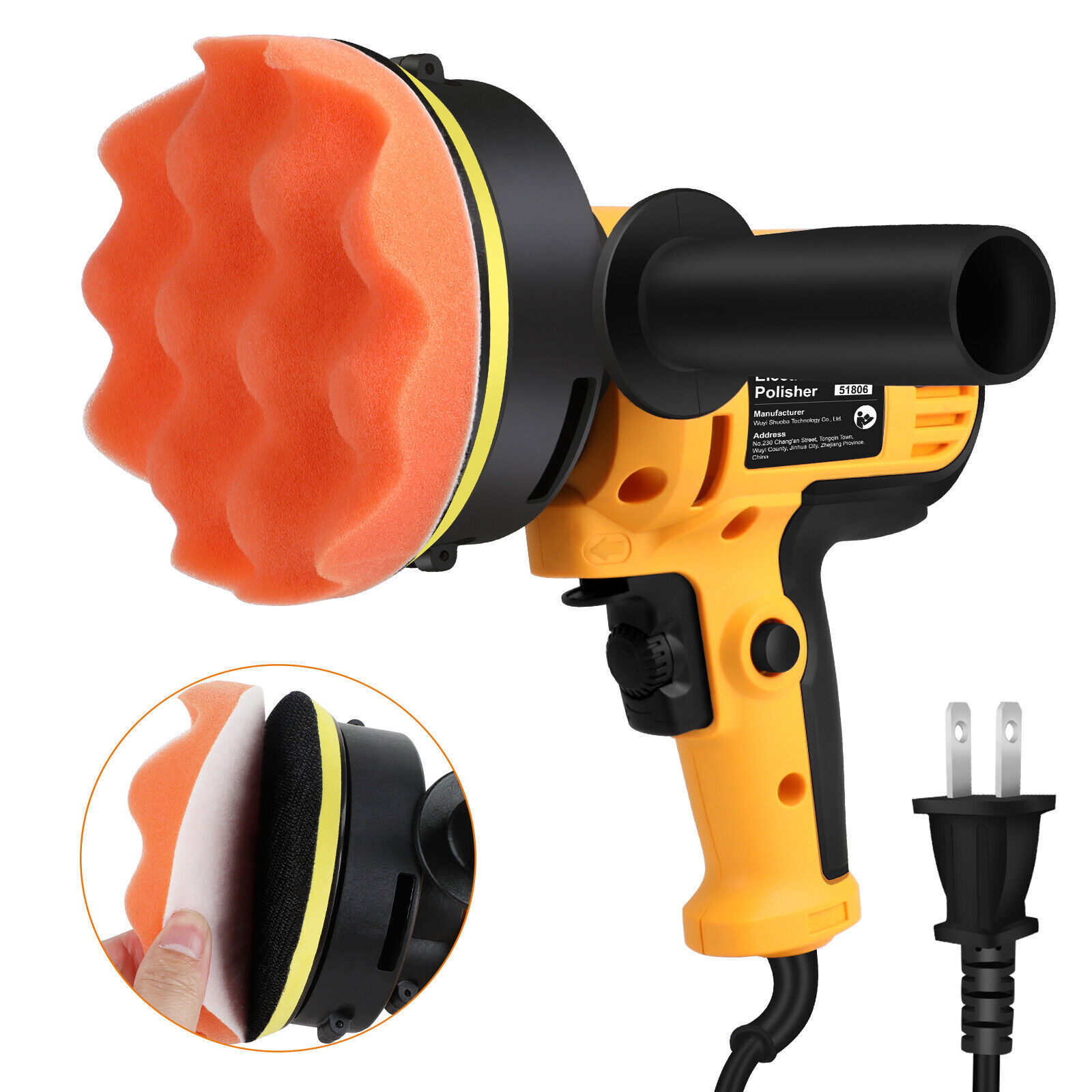 Electric Car Buffer Polisher Machine 800W, Multi-Speed Knob, with 5" Pad Bonnet