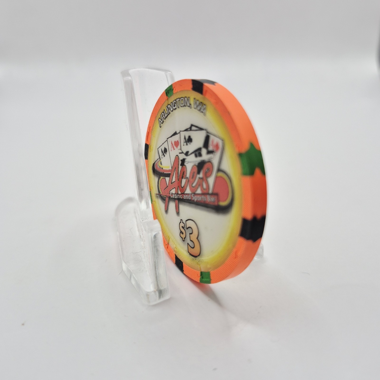 Aces Casino & Sports Bar Arlington Washington 'UNCIRCULATED' $3 Casino Chip