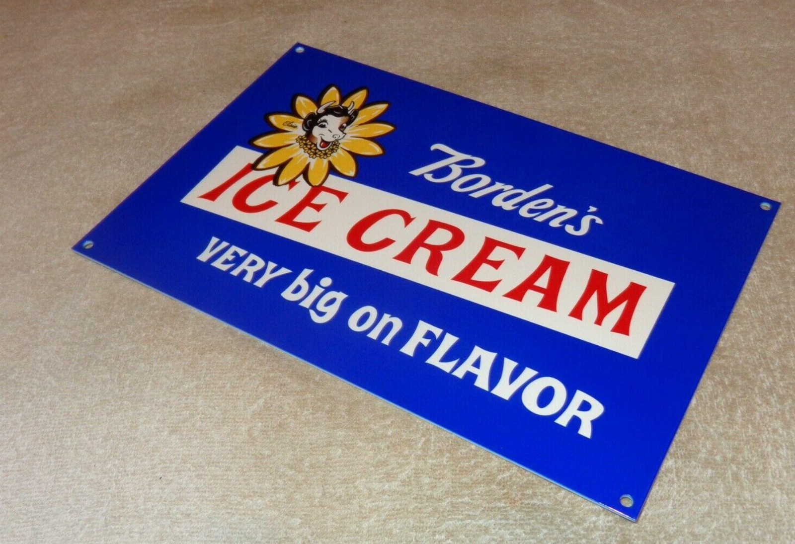 VINTAGE BORDEN'S ICE CREAM ELSIE THE COW 12" METAL BORDENS DAIRY 🥛 GAS OIL SIGN