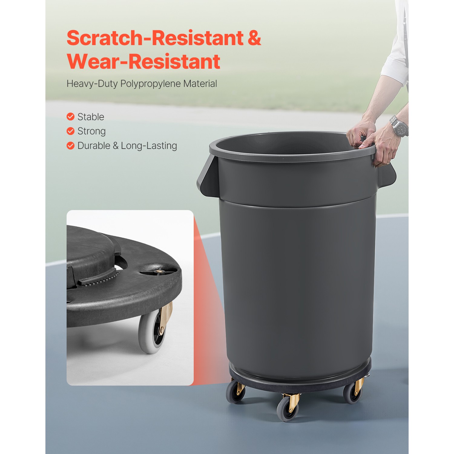 Round Trash Can Dolly Fit 20, 32, 44, 55 Gal Garbage Container 500lbs