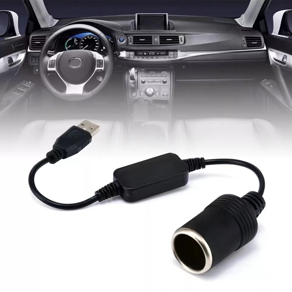 USB To 12V Car Cigarette Lighter Female Socket Converter Adapter Cable Connector