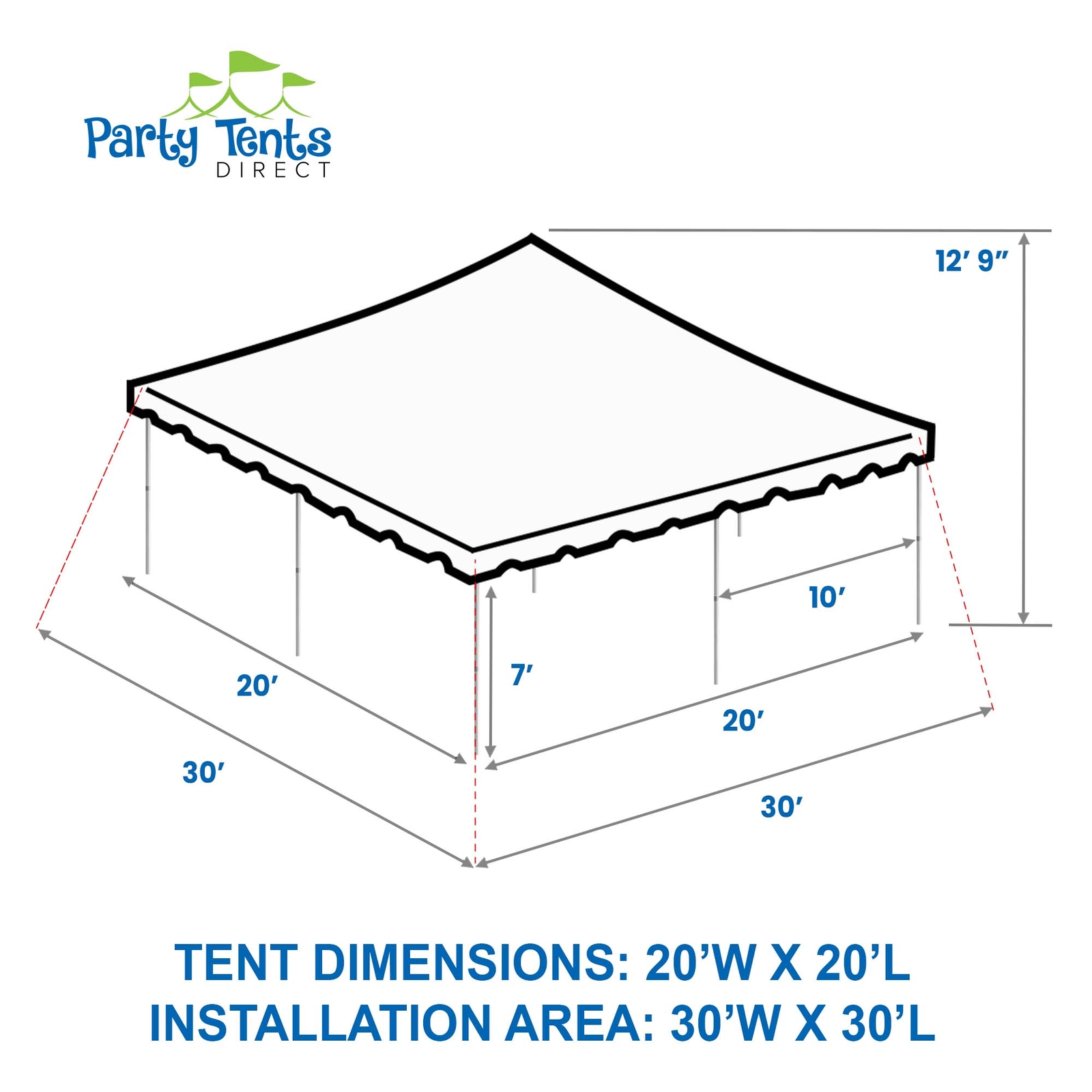 Weekender Pole Tent 20x20 White Canopy Event Wedding Party Backyard Gazebo