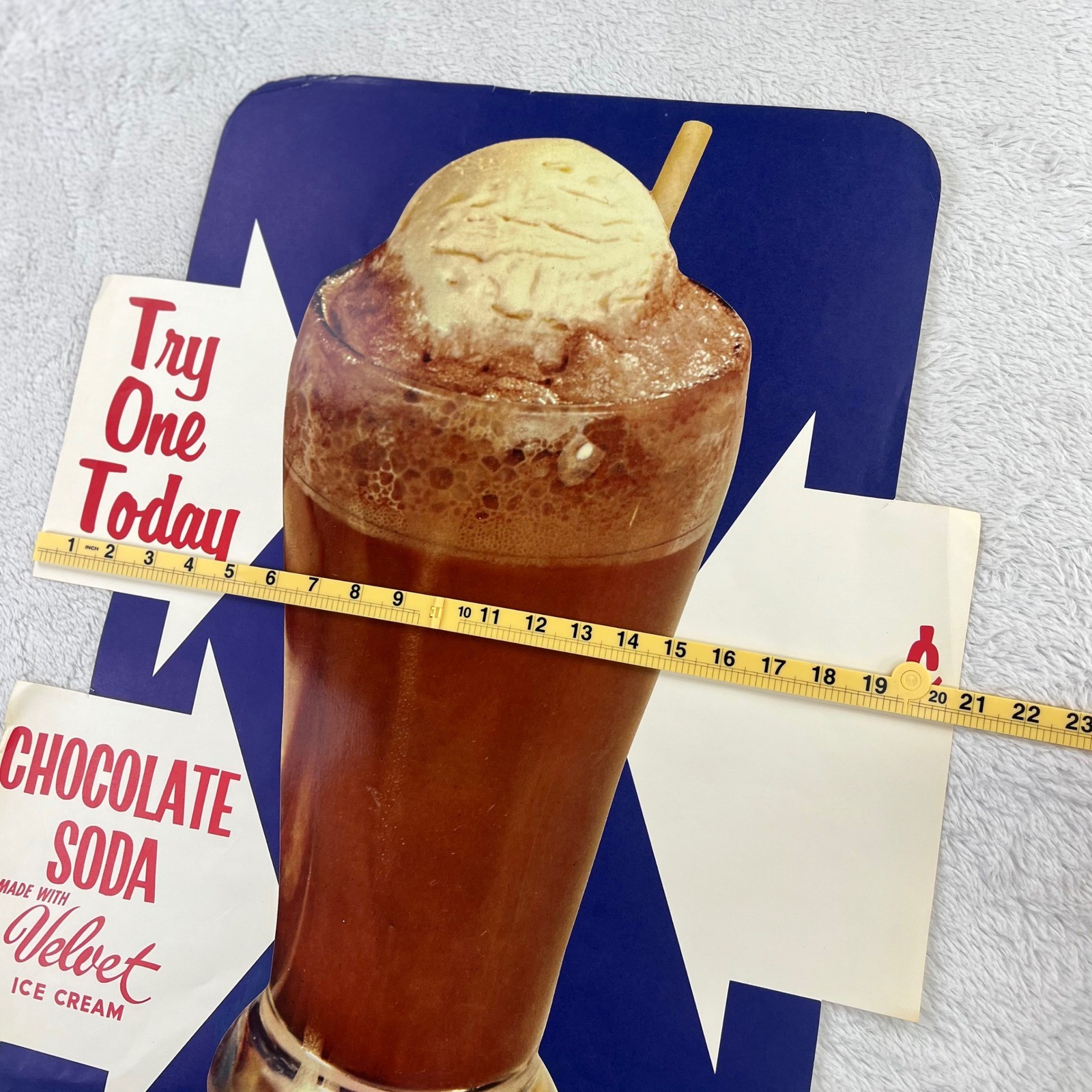 1950s Velvet Ice Cream Chocolate Vintage Diner Sign 25" Paper Soda Fountain USA