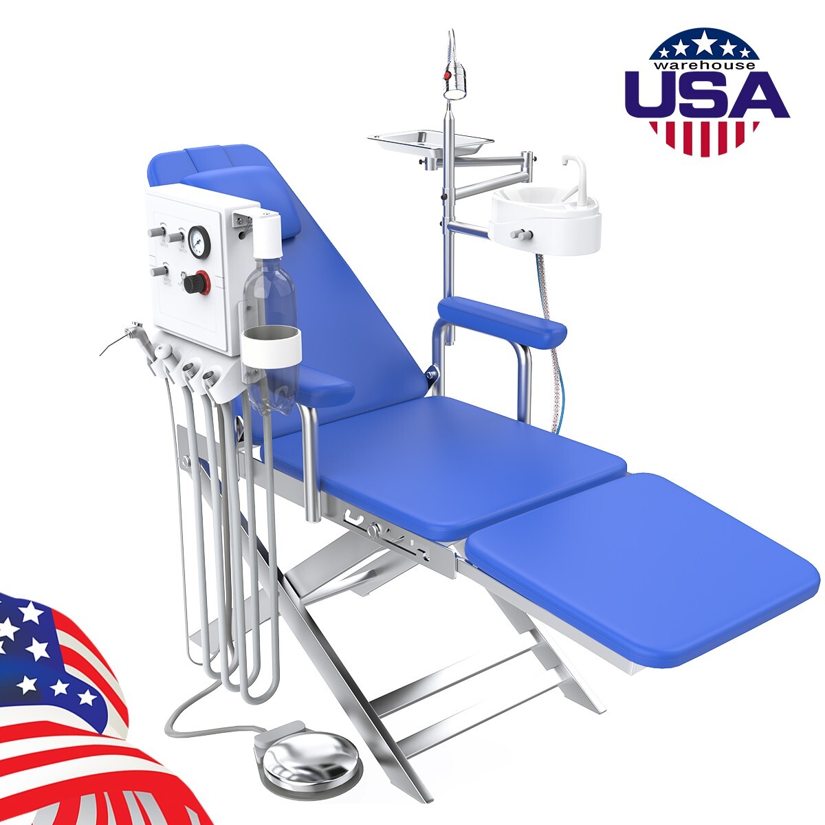 Dental Mobile Portable Chair LED Light Folding Chair +Air Turbine Unit Steel