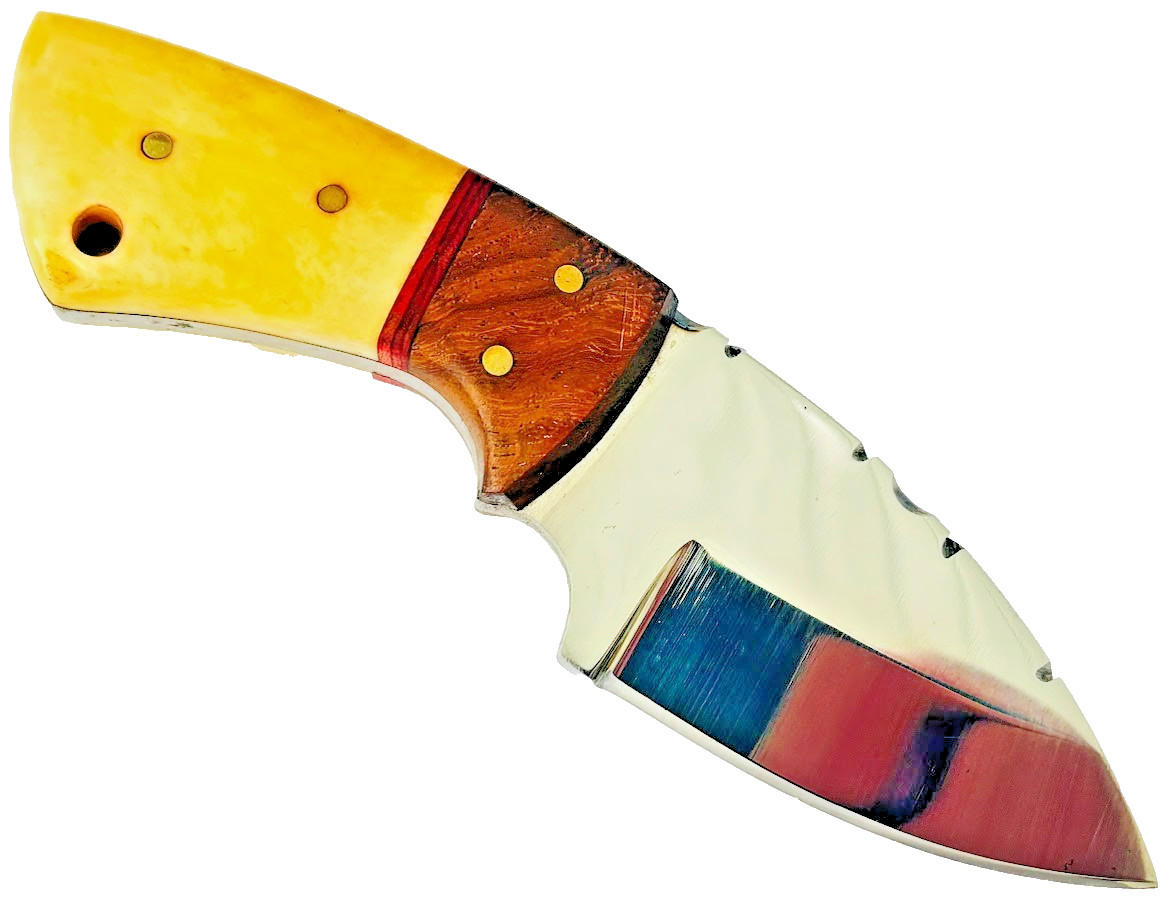 Small Skinning Knife Mirror Finished Blade 6" Fixed Blade Knife & Leather Sheath