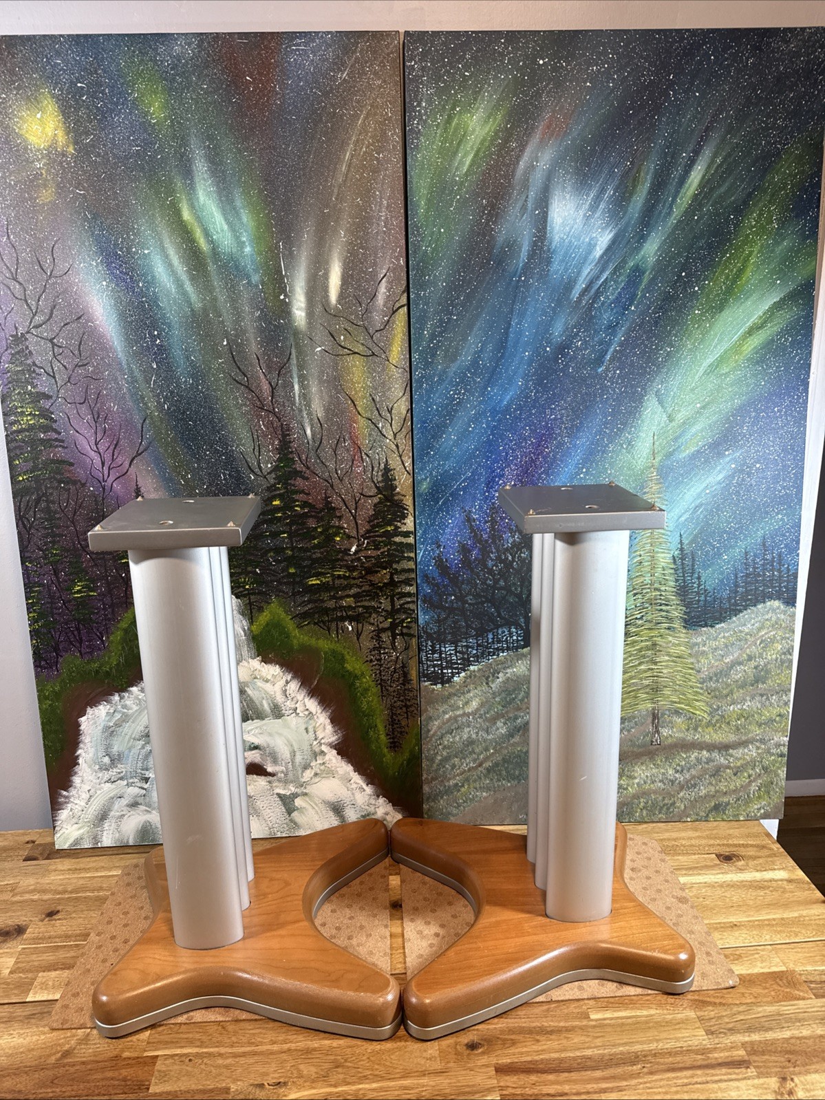 speaker stands pair Metal Wood Base Bookshelf Large Subwoofer Center Channel