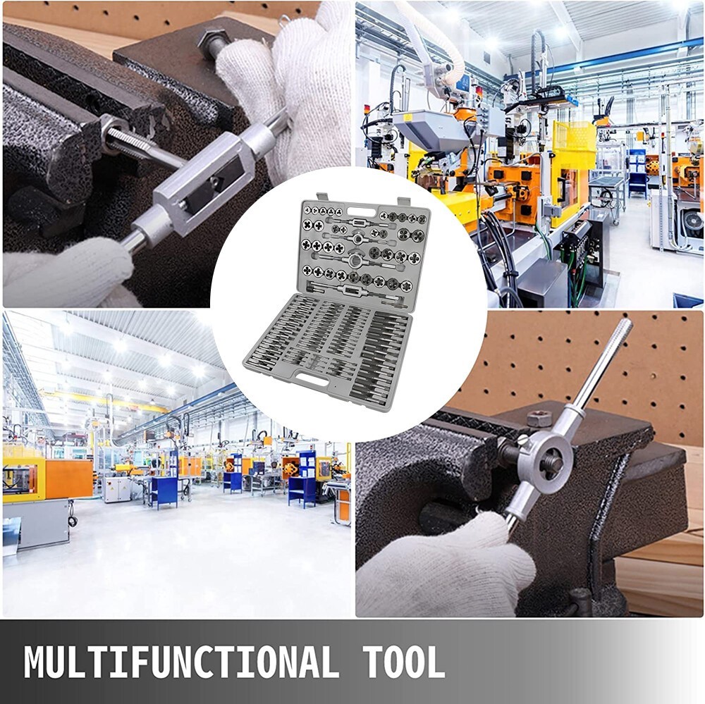 110PCS Metric Large Tap & Die Set Rethreading Thread Hole Threader Renew Threads