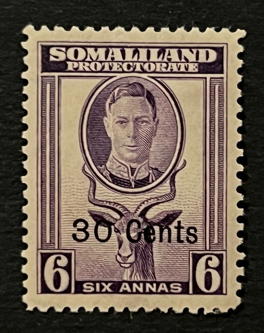 Travelstamps: 1942 Somaliland Stamps Sc #120 Sg 109 - 30c on 6 Annas KGVI MOGH