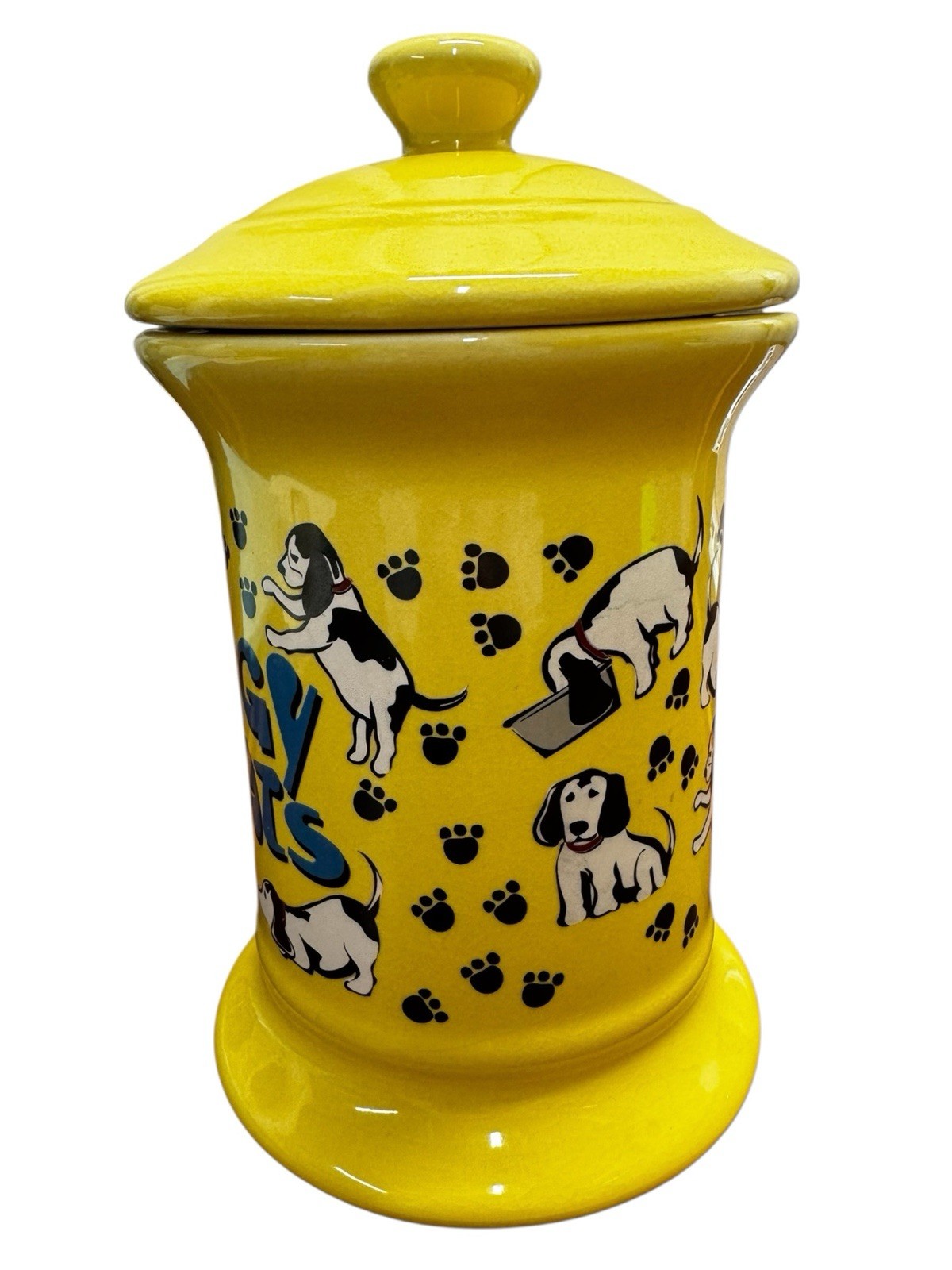 Yellow Ceramic Doggy Treats Dog Treat Holder With Lid, Very Cute!