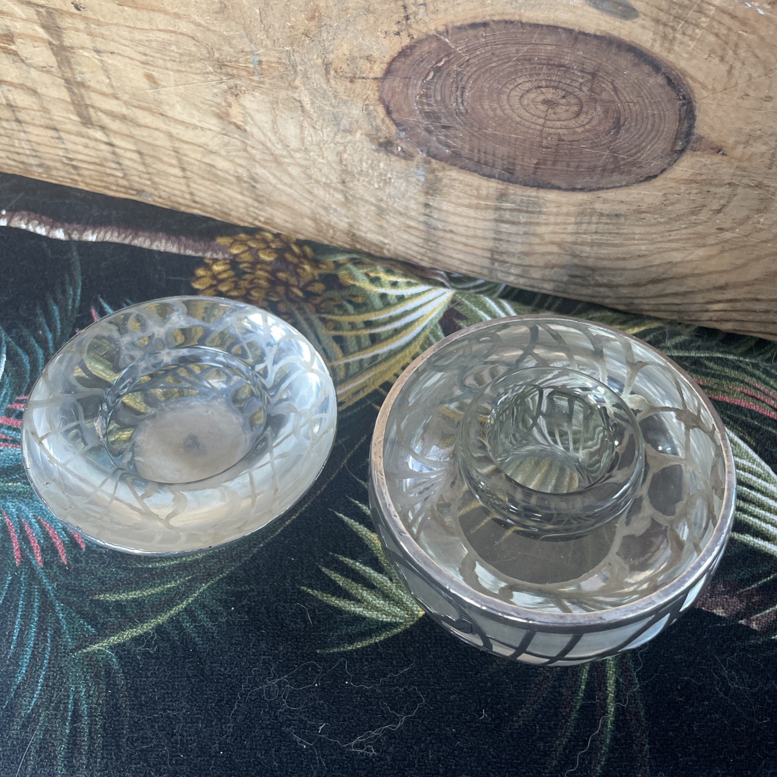 Antique Sterling Silver Overlay Glass Globe Art Nouveau Inkwell