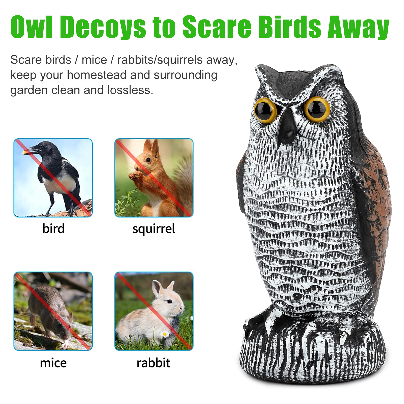 Vivid Owl Decoy Statue Protect Garden Yard Pest Repellent Bird Scarecrow Outdoor
