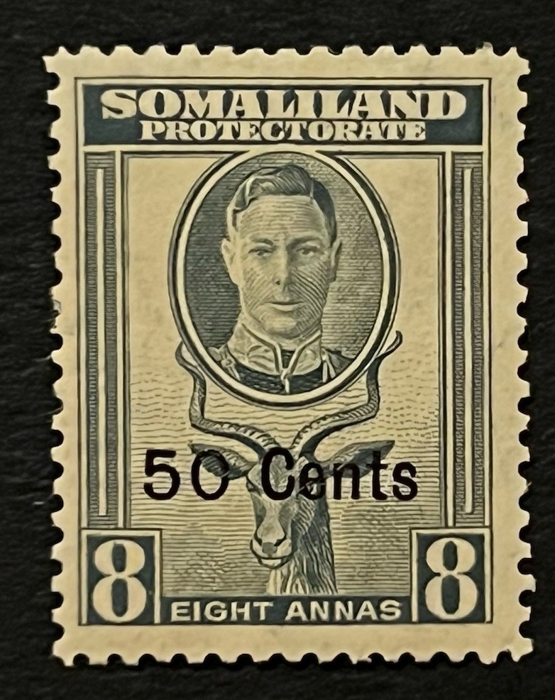 Travelstamps: 1942 Somaliland Stamps Sc #121 Sg 110 - 50c on 8 Annas KGVI MOGH