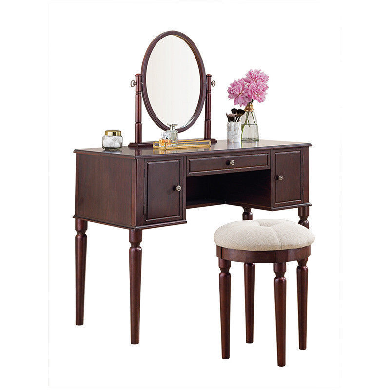 3 Drawers Makeup Vanity Dressing Table with Mirror Classic Bathroom Furniutre
