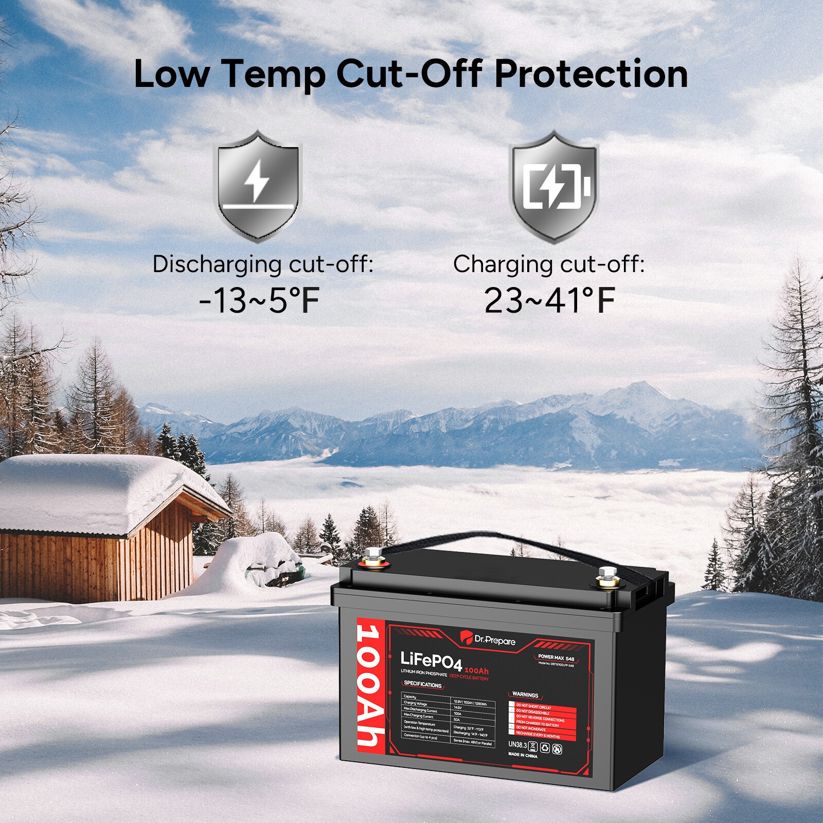 Dr. Prepare 12V 100Ah LiFePO4 Lithium Deep Cycle Battery[10-year Warranty]