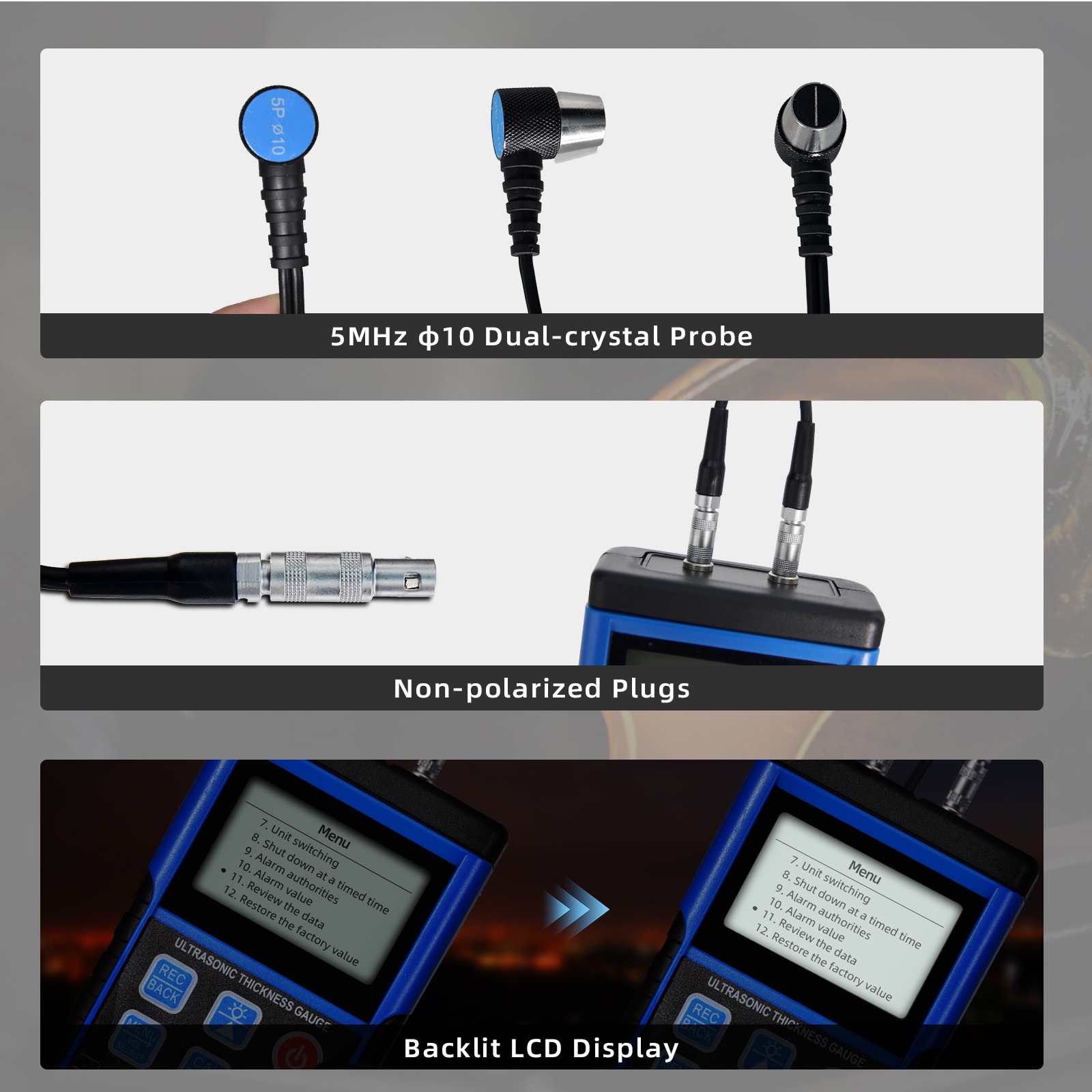 Digital Ultrasonic Thickness Gauge Tester Meter 0.8-500mm Plastic Steel Metal US