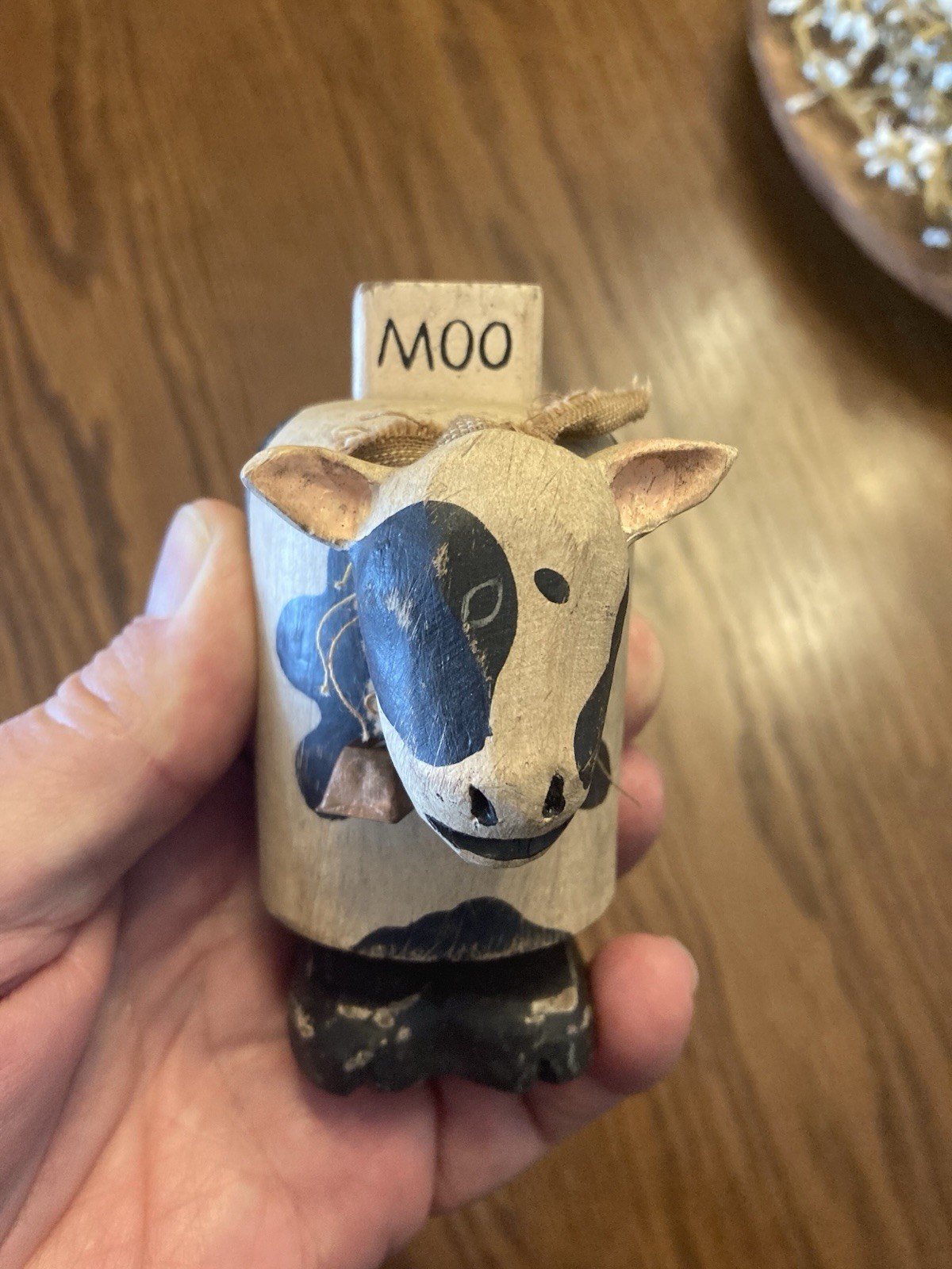 Vintage Wooden Cow & Pig Figurines Handmade Farm Country Decor Folk Art