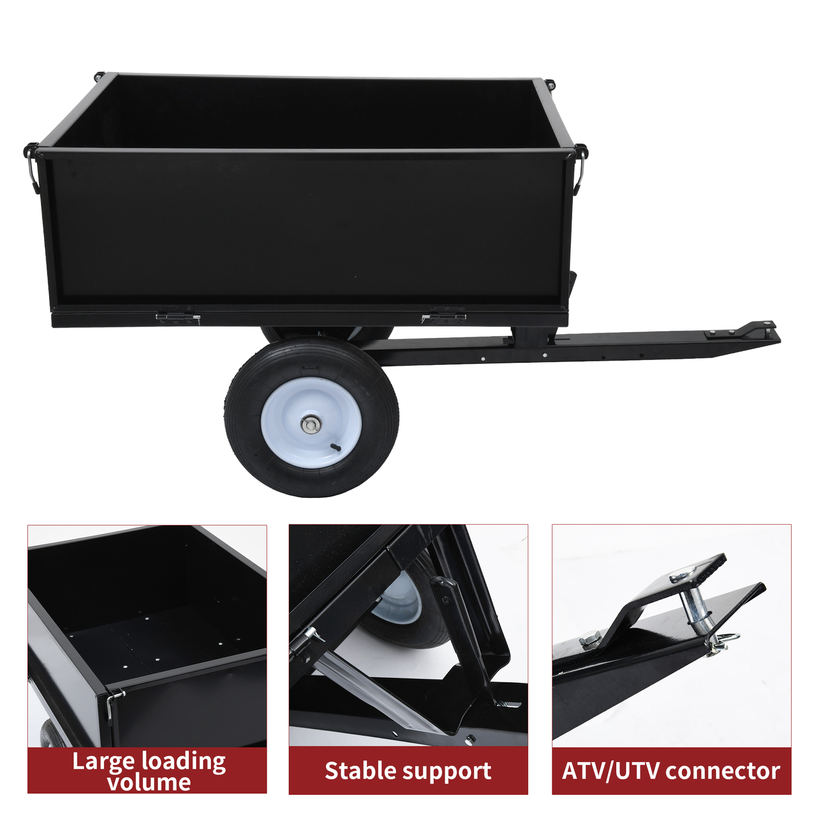 Steel Dump Cart Tow Behind Lawn Dump Cart for Lawn Tractor 500LBS Black