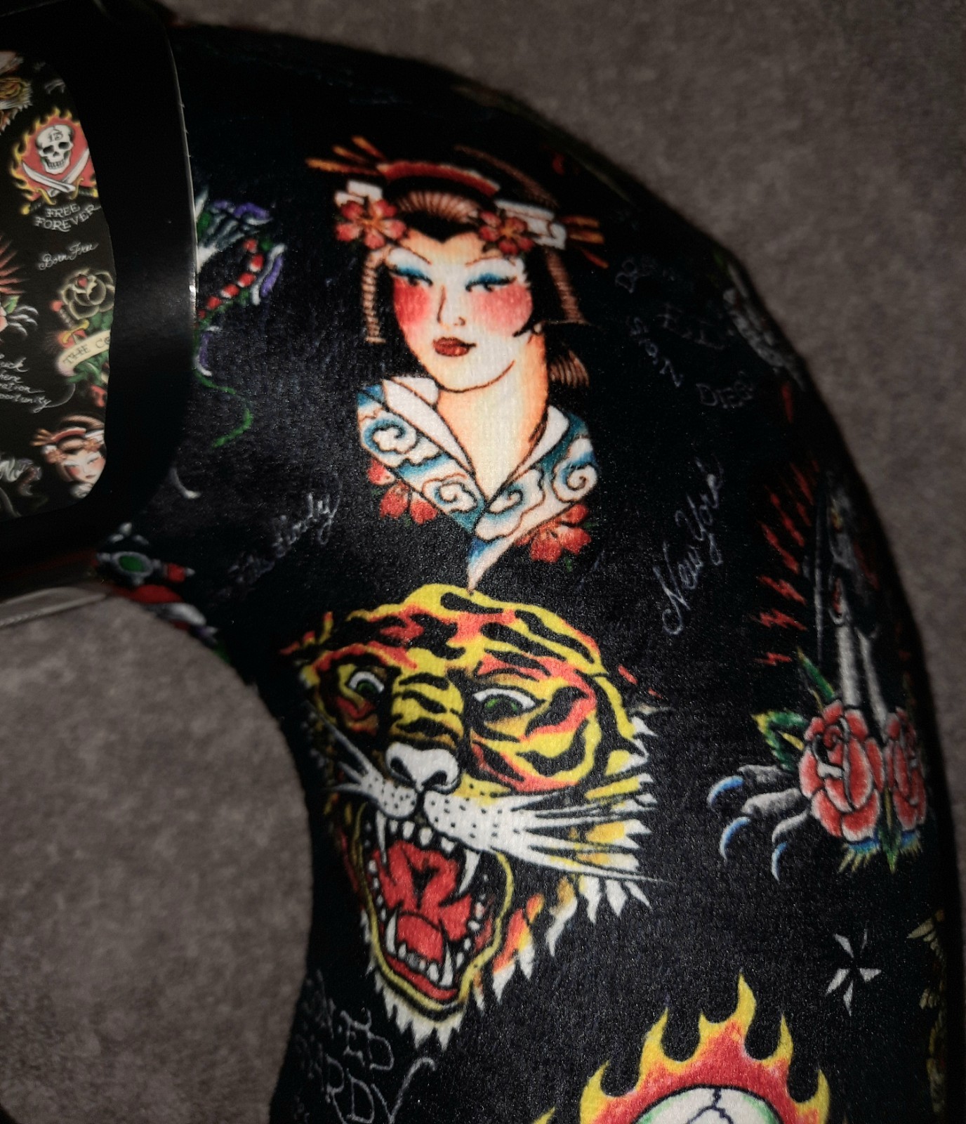 Ed Hardy Tattoo Print Neck Travel Pillow Memory Foam Removable Cover Microfiber
