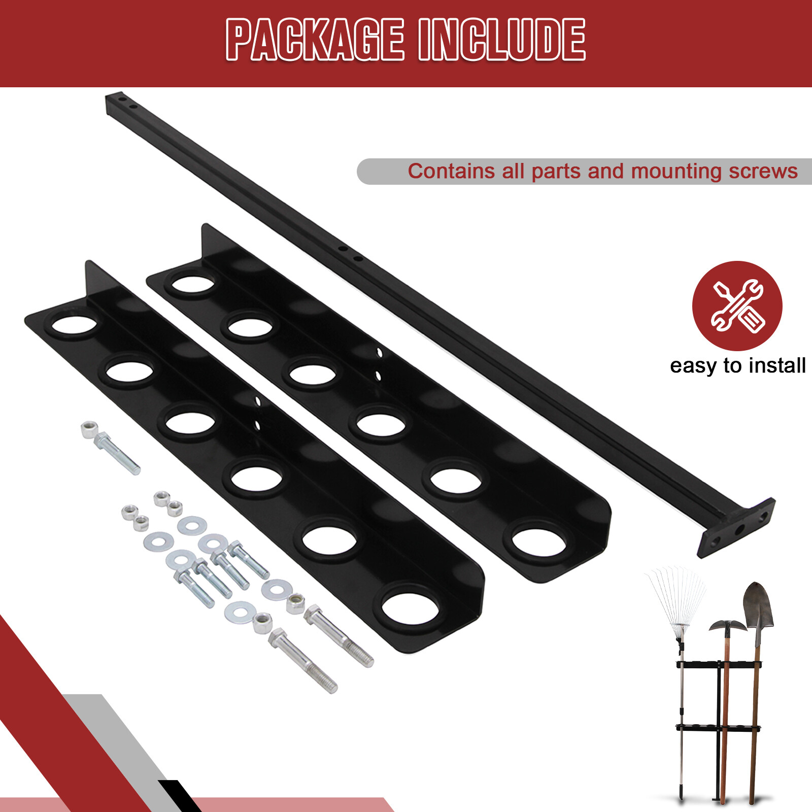 6-Slot Horizontal Tool Storage Rack for Trailers–Holds Shovels, Rakes & Pickaxes