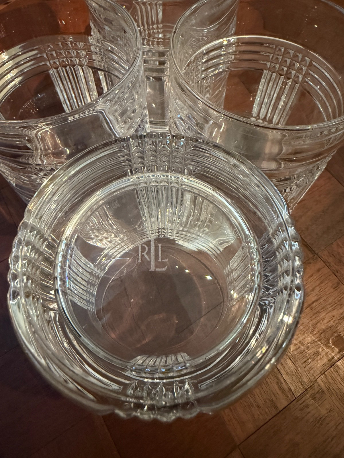 Set of 4 Ralph Lauren Glen Plaid Double Old Fashioned Rocks Glasses Barware