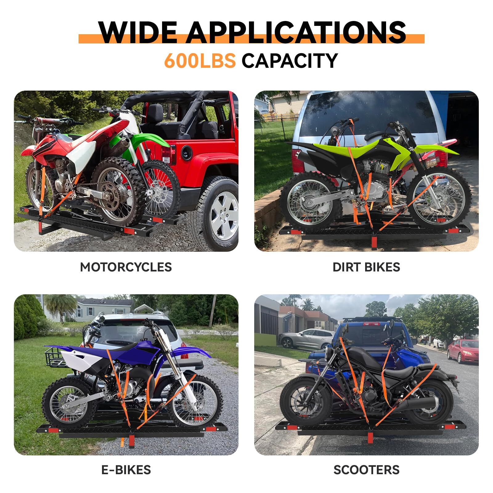 600 Lbs Dirt Bike Carrier for 2 Motorcycle Carrier Hitch Mount W/Ramp Heavy Duty