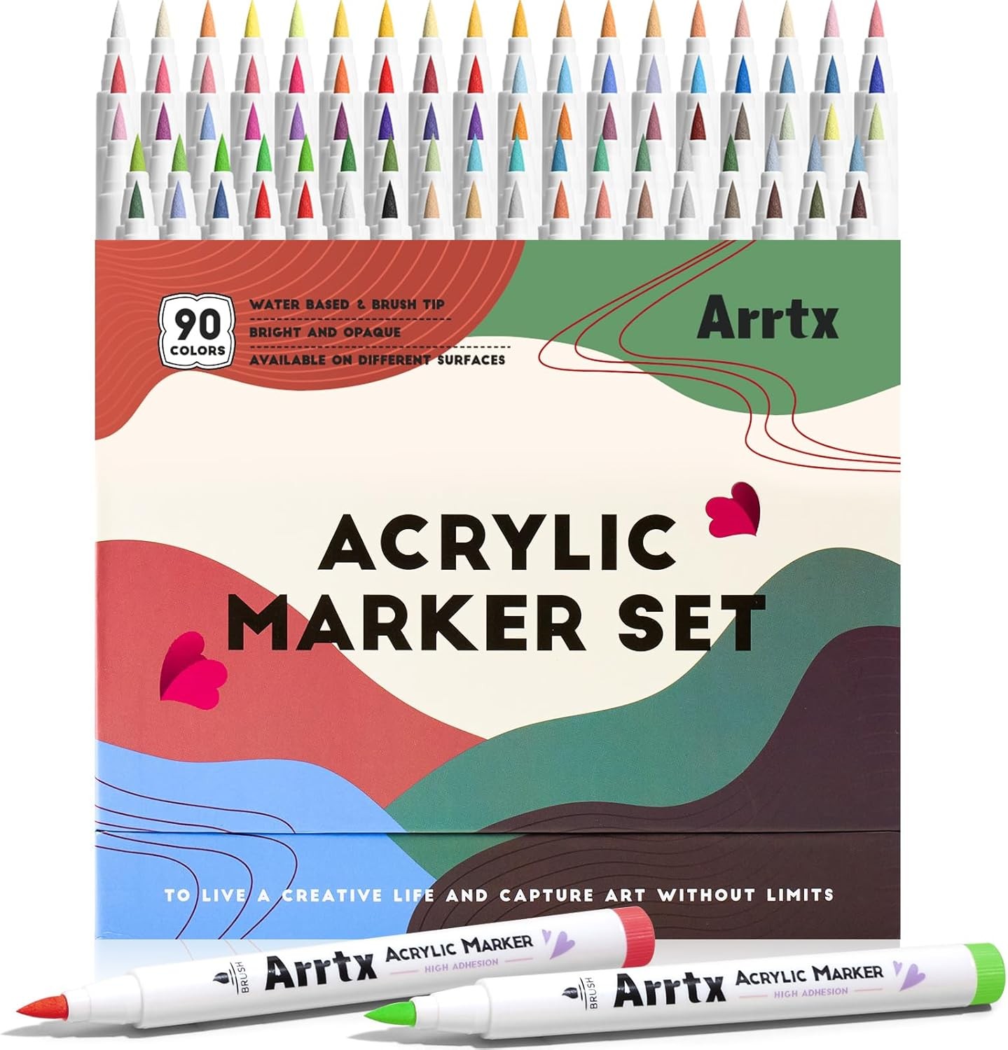 Arrtx Acrylic Markers 90 Colors Premium Brush Tip Paint Pens for DIY Project