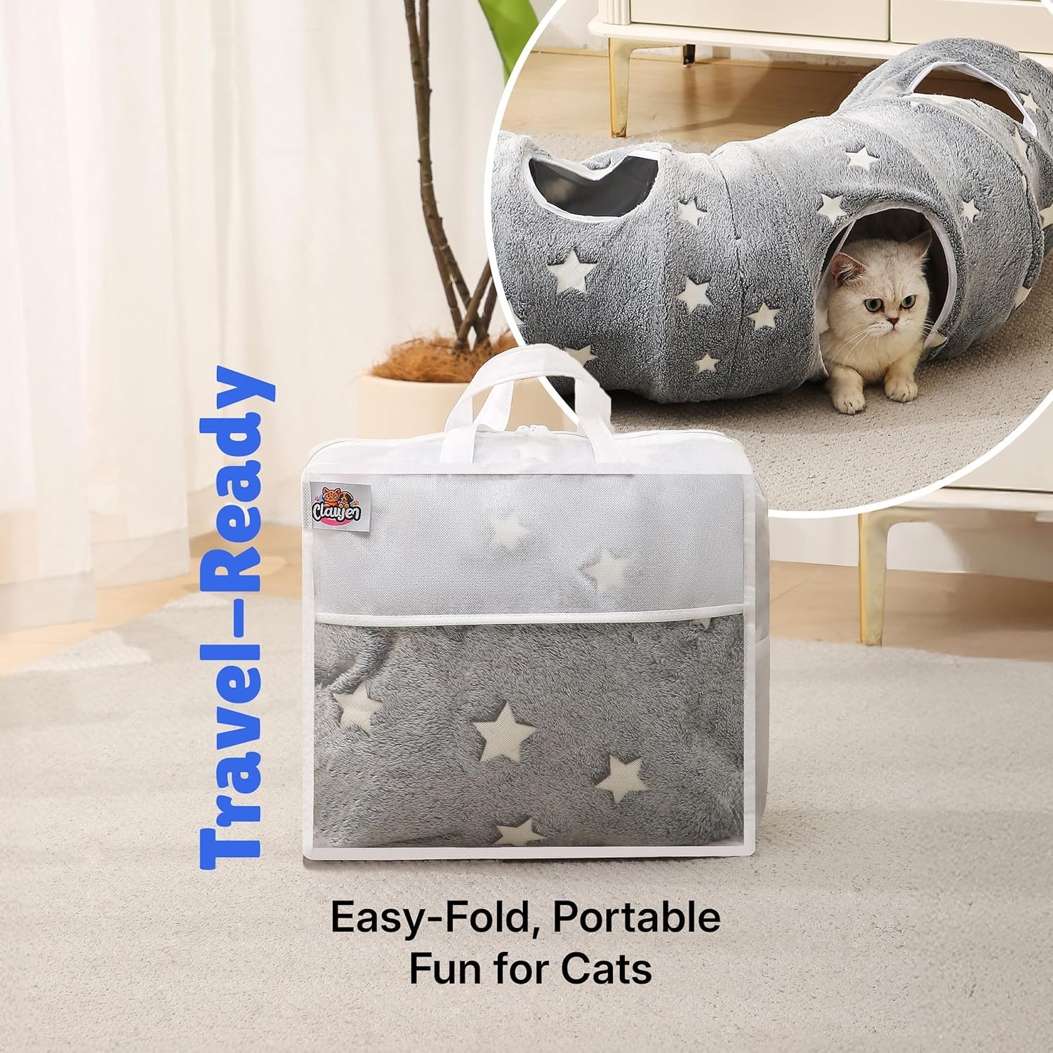 NEW Cat Tunnel Bed Indoor Cats - Plush Interactive Donut Tunnel w/ Dual Peekaboo