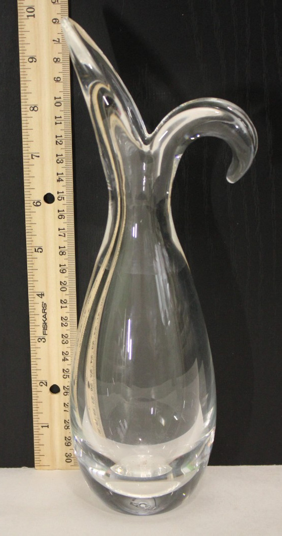 Steuben Signed Clear Art Glass Sheard Rim Pitcher Plant Vase