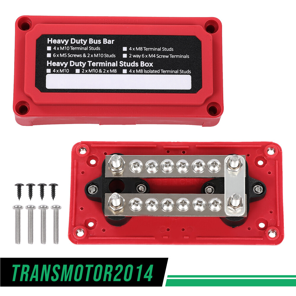 12V Terminal Ground Power Distribution Junction Block Kit Heavy Duty Bus Bar Red