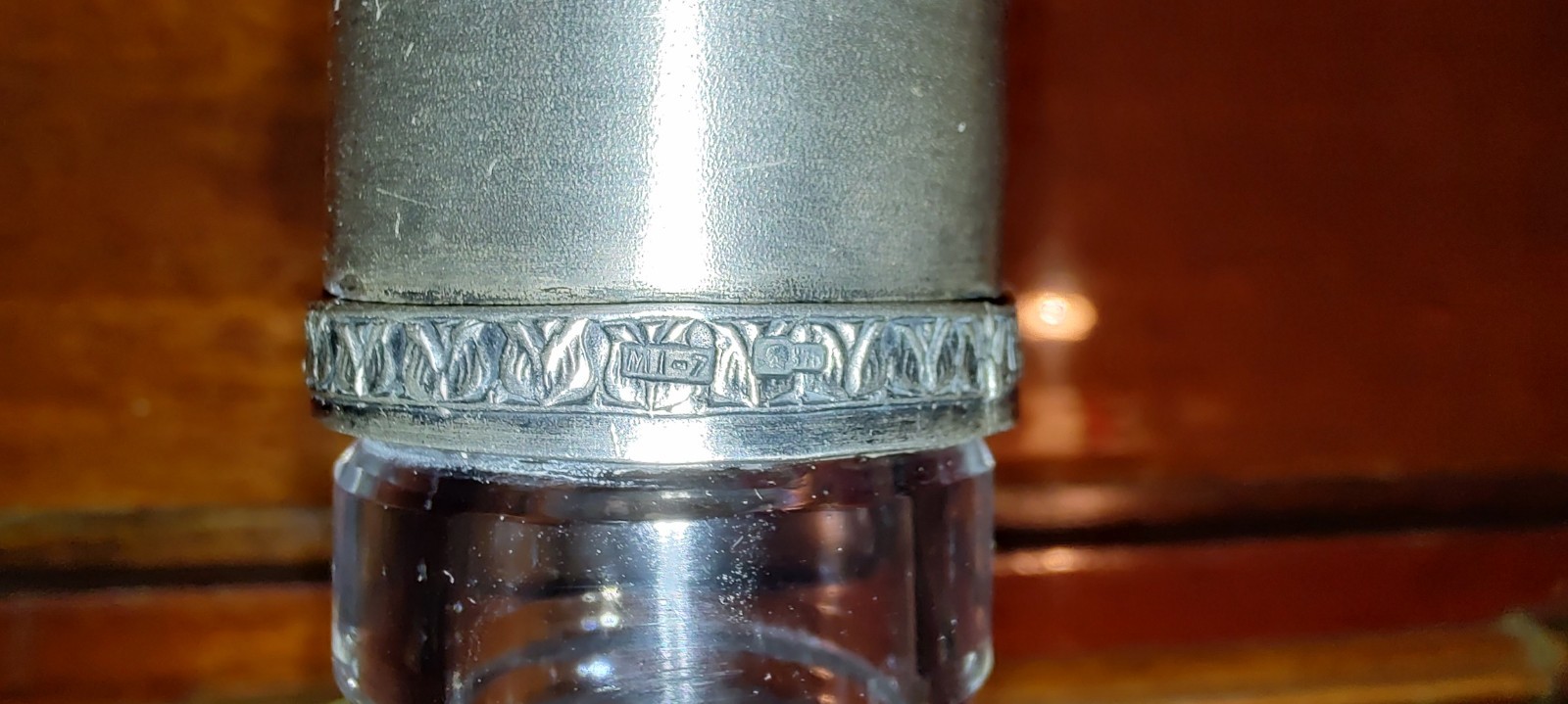 Vintage crystal decanter with sterling silver finial 875°,USSR,height 33 cm