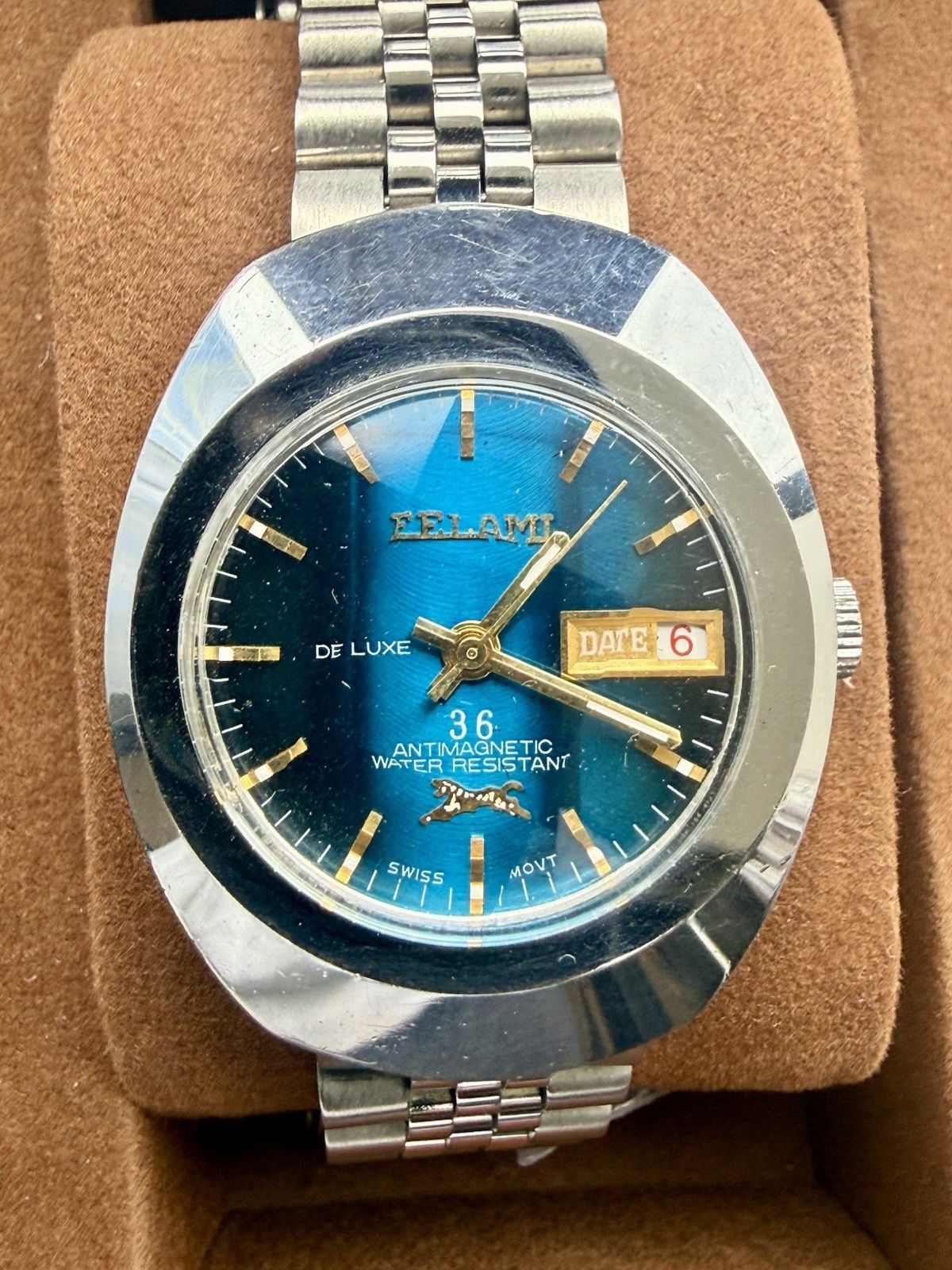 Vintage ELAMI De Luxe 36 automatic Swiss Mens Watch Rare