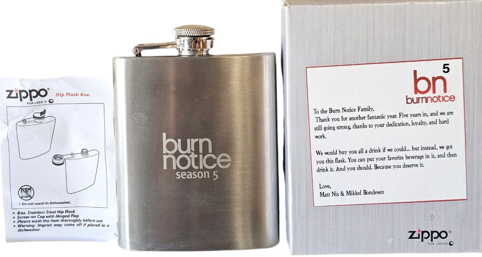 Burn Notice Series Season Five Cast & Crew Zippo Liquor Stainless Steel Flask