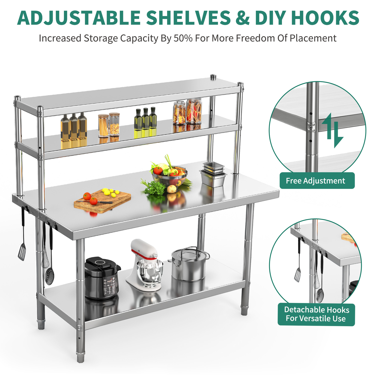 Stainless Steel Work Table with Overhead Shelf, 42" x 24"