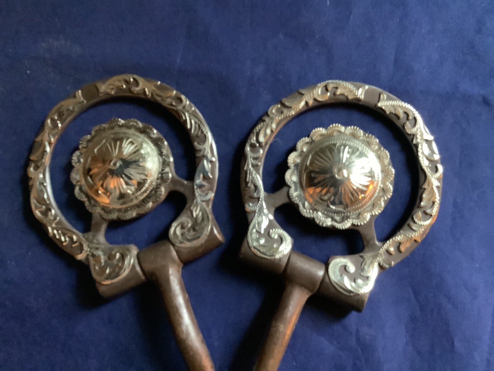 GORGEOUS Vintage Silver Overlay & Inlay BLUED Steel Horse Show Snaffle BIT