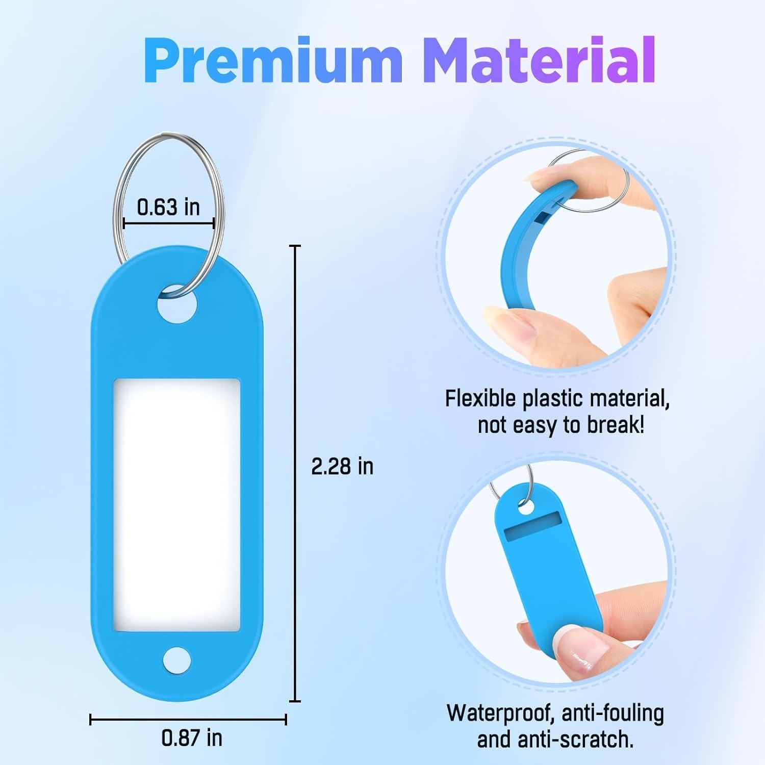 58 Pack Plastic Key Tags, Flexible Key Labels with Split Ring Label Window, Key